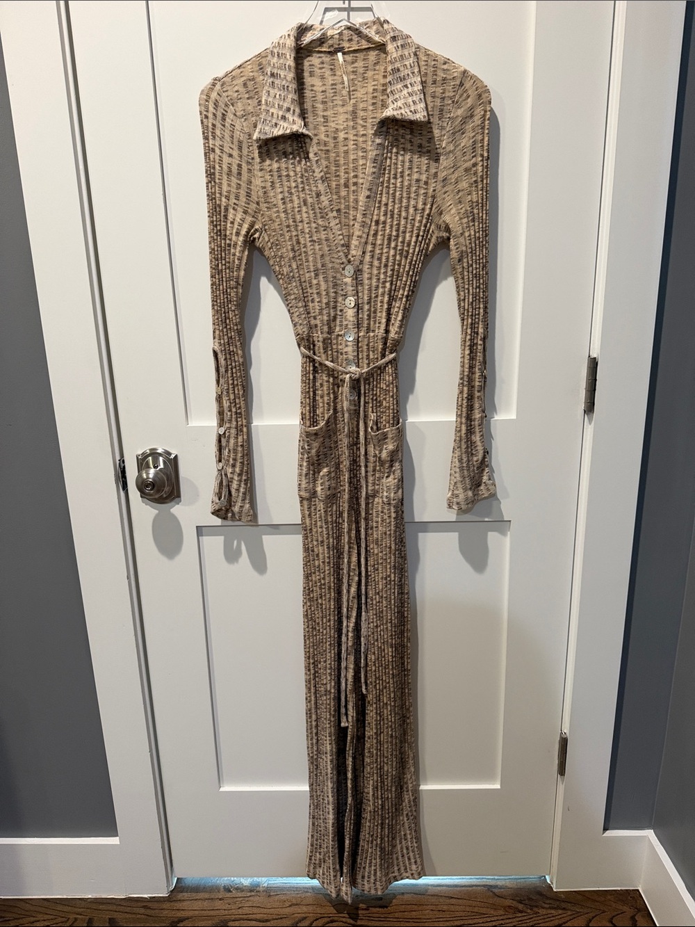 Free People “In Space” Tie-Waist Wide-Leg Jumpsuit Size Small